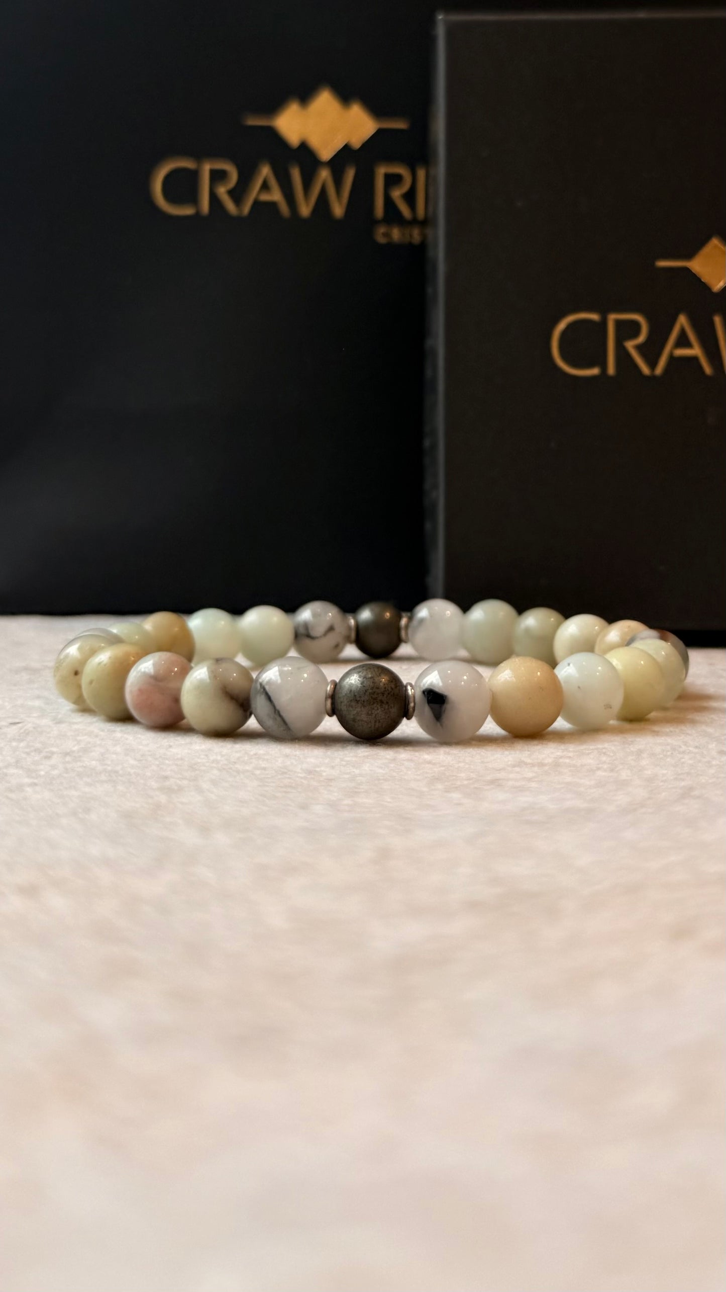 CR Aegis | Amazonita, Quartzo Turmalinado e Pirita – Calmaria, Clareza e Prosperidade (Prata 950)