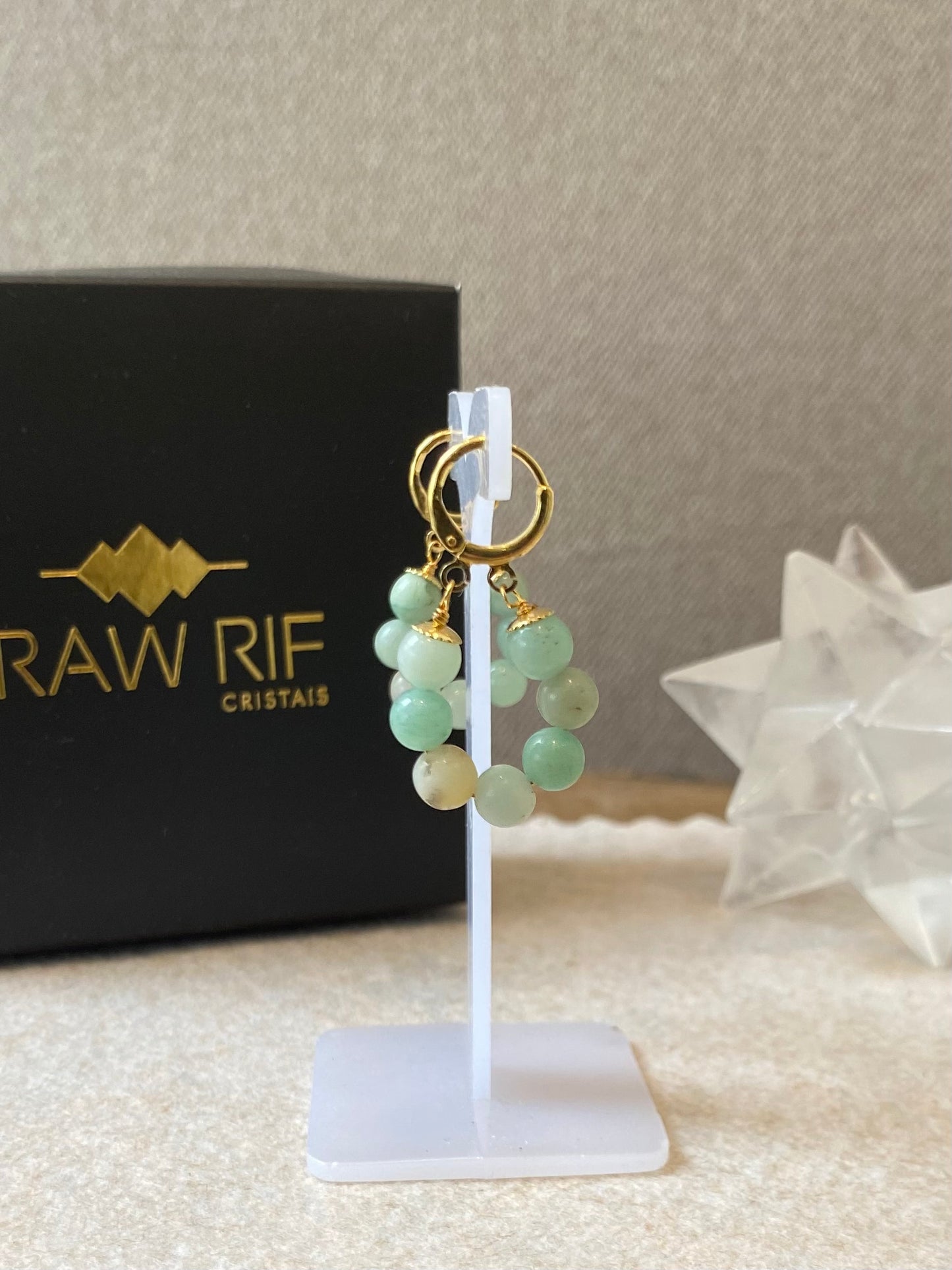 Brinco Gota | Amazonita – Calmaria, Bem-Estar e Boa Comunicação (Banho Ouro 18K)