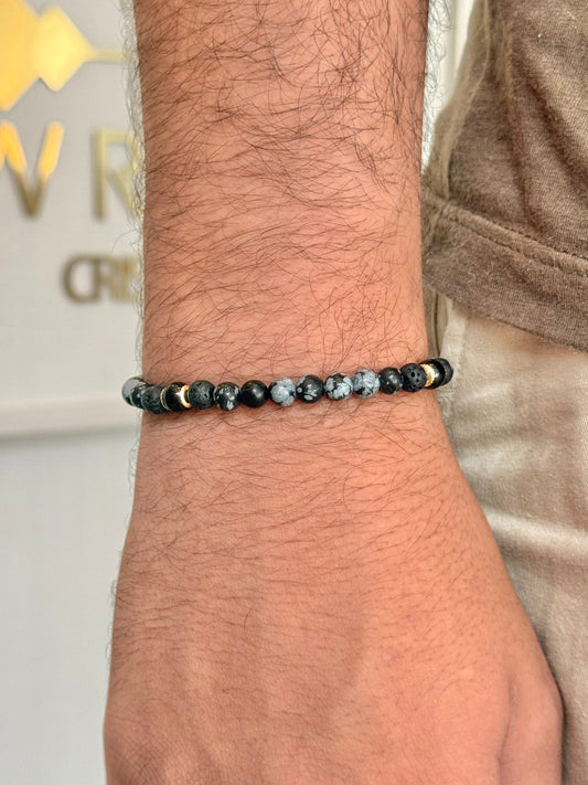 Obsidiana Flocos de Neve • Turmalina Negra • Vulcânica | Escudo Energético