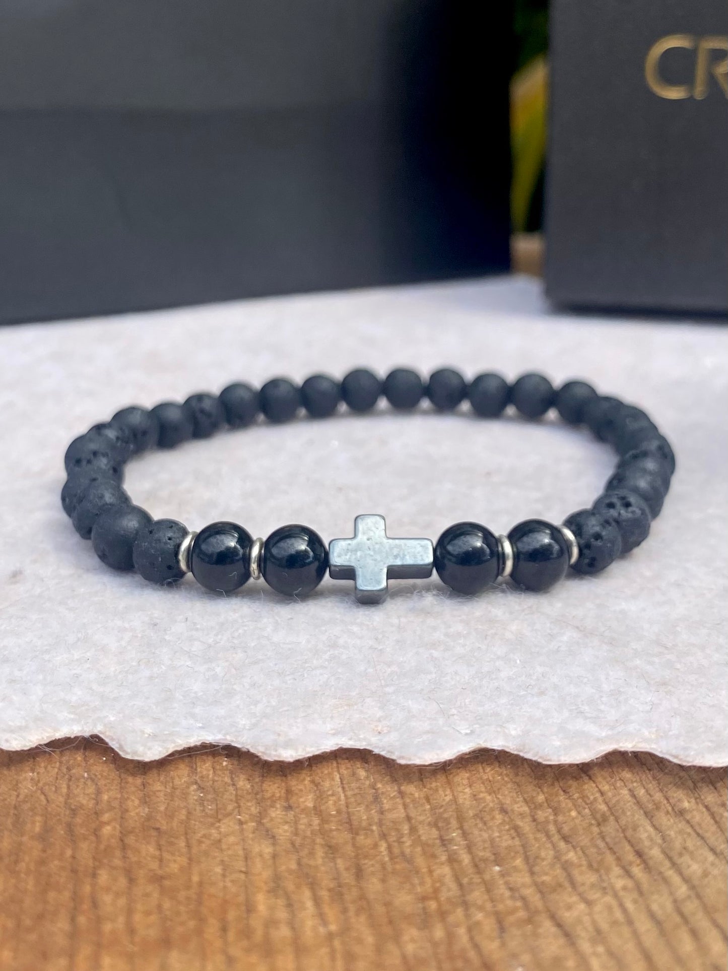 Lava Vulcânica e Turmalina Negra – Proteção, Vigor e AntiStress (Prata 950) #FaithCR