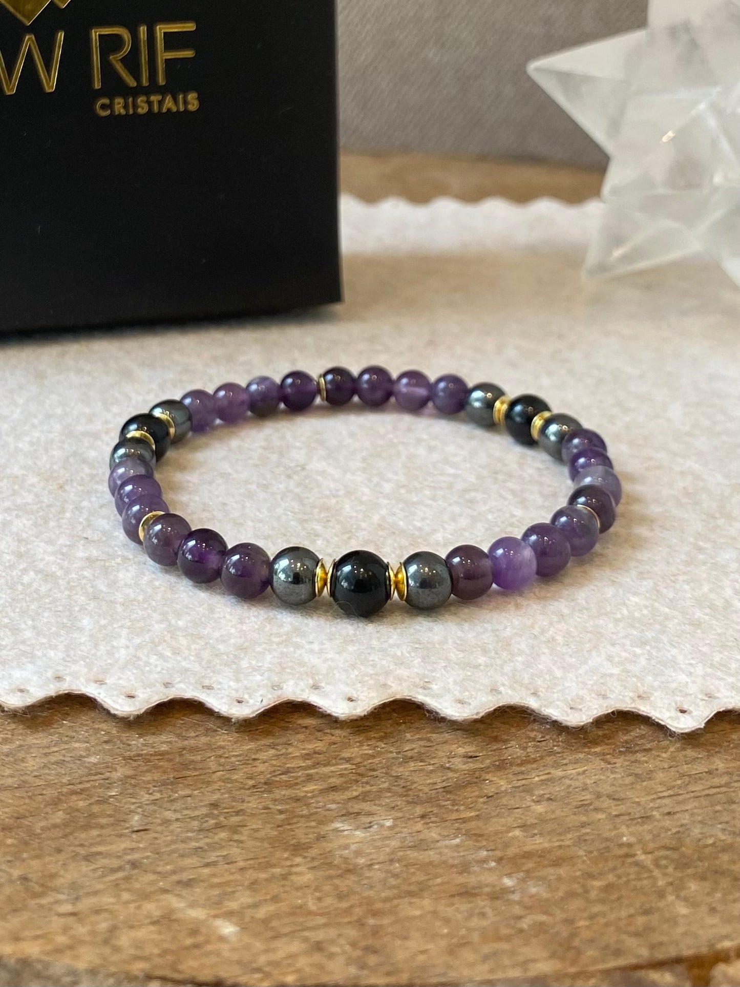 CR Moments | Ametista, Hematita e Turmalina Negra – Harmonia, Coragem e Proteção (Banho Ouro 18K)