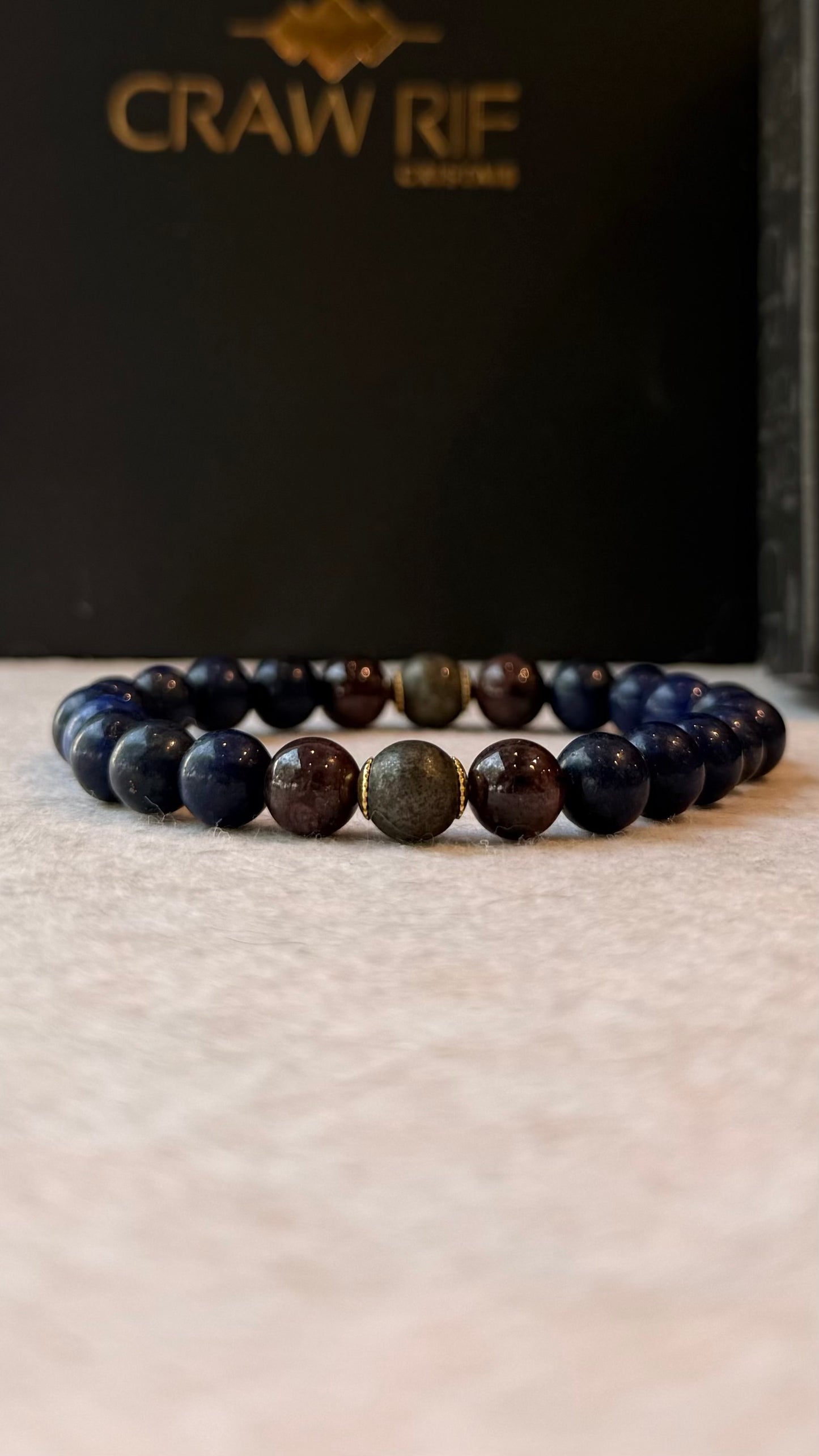 Lápis-Lazúli, Granada e Pirita – Força Espiritual, Determinação e Prosperidade (Banho Ouro 18K) #AegisCR