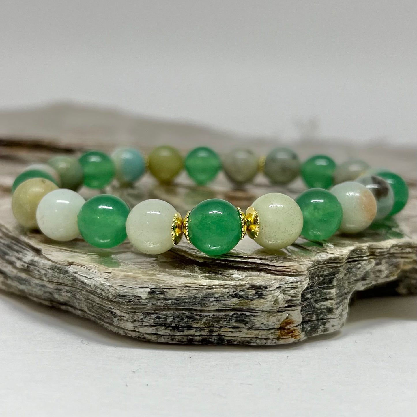 CR Golden | Quartzo Verde e Amazonita – Saúde, Calmaria e Bem-estar (Banho Ouro 18K)