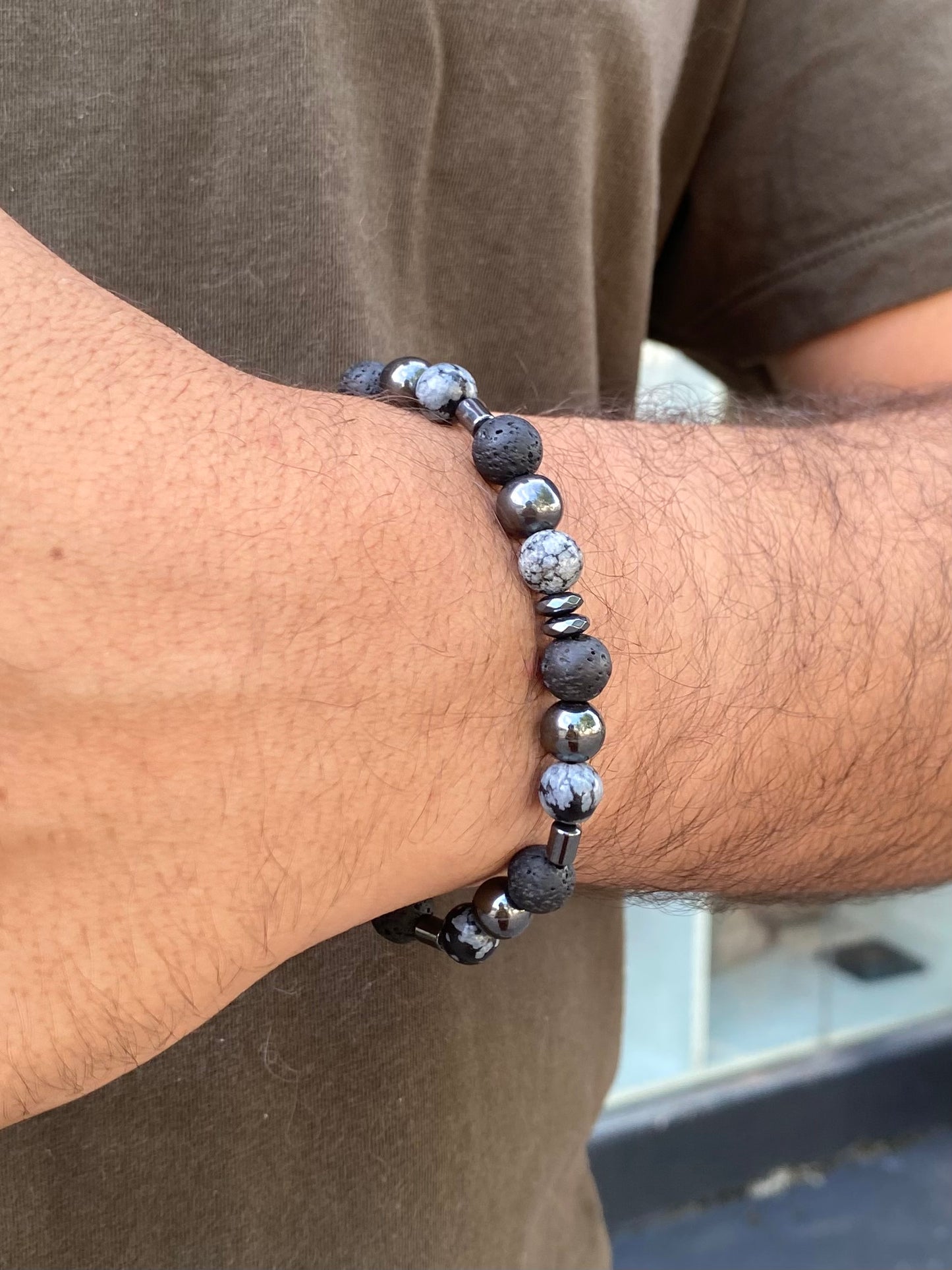 Escudo de Proteção | Lava Vulcânica • Obsidiana Flocos de Neve • Hematita