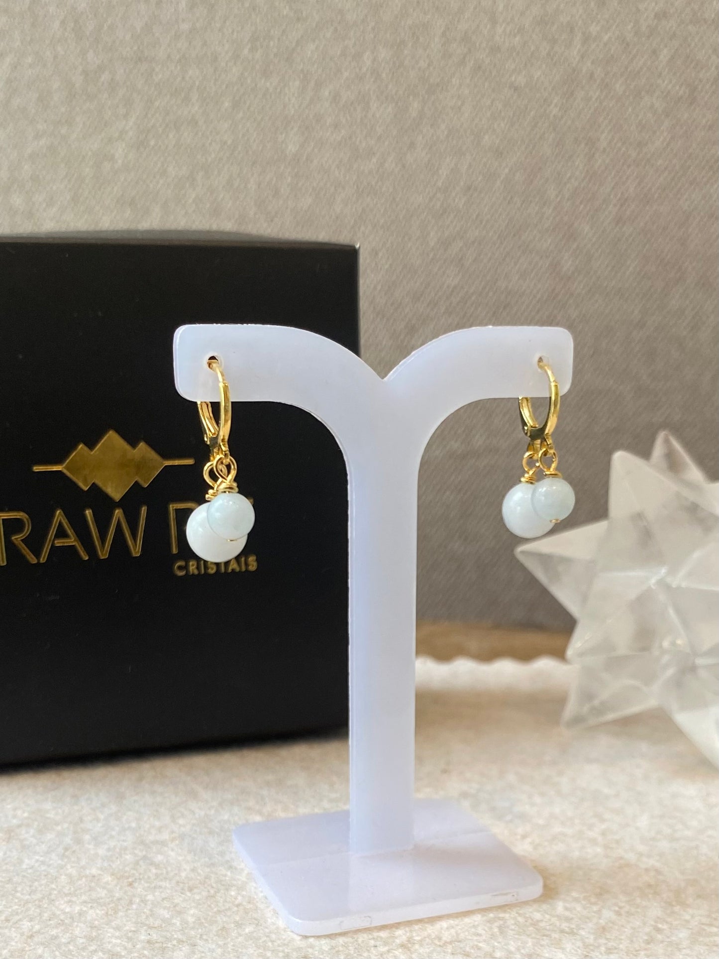 Água Marinha – Equilíbrio Emocional, AntiStress e Coragem (Banho Ouro 18K) #BrincoDuo