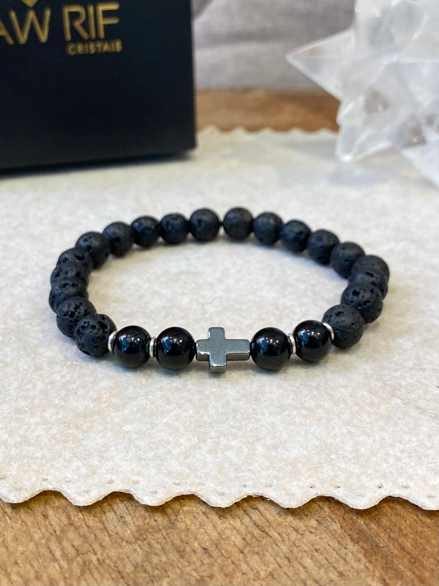 Lava Vulcânica e Turmalina Negra – Proteção, Vigor e AntiStress (Prata 950) #FaithCR