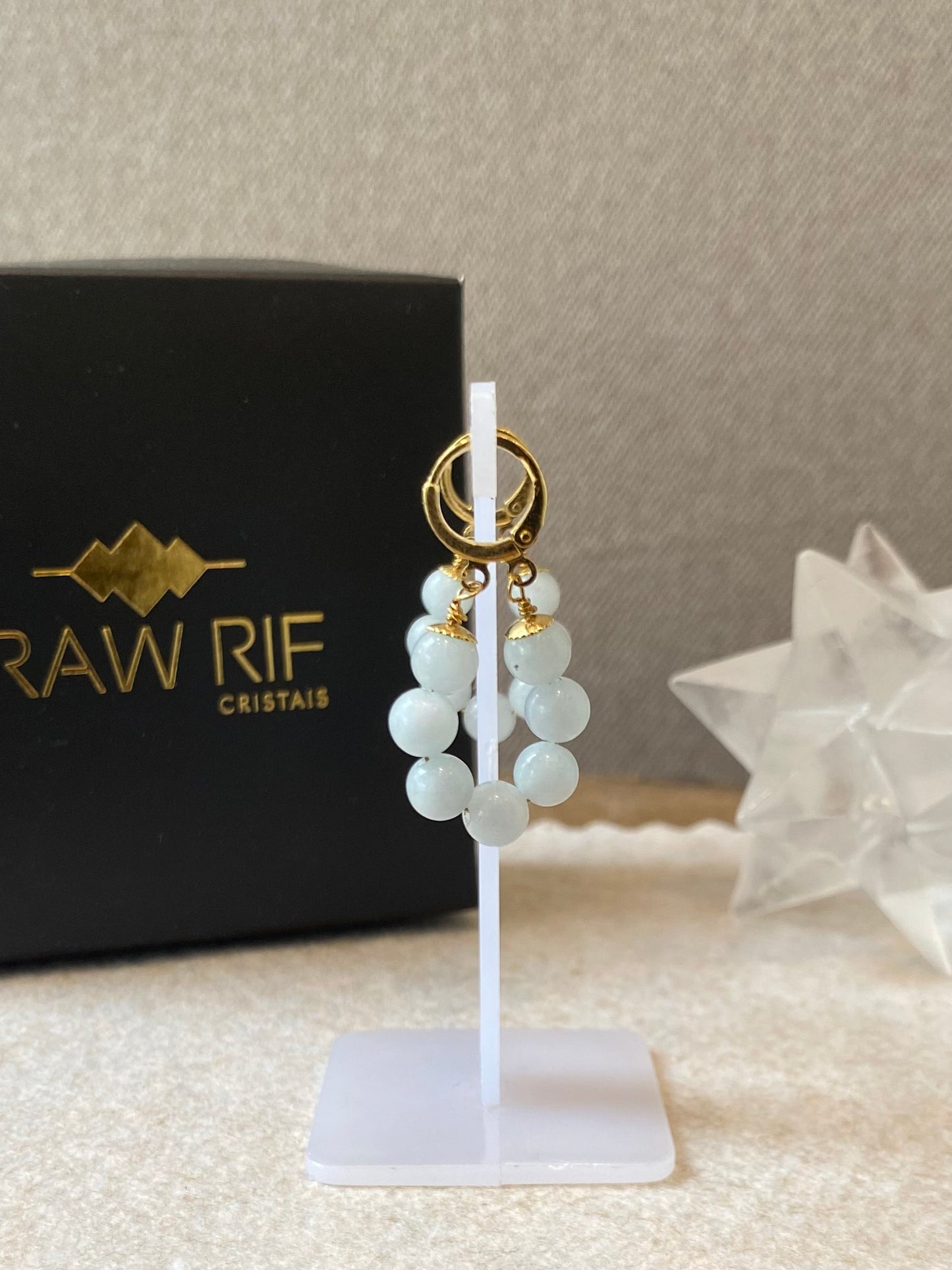 Brinco Gota | Água Marinha – Equilíbrio Emocional, AntiStress e Coragem (Banho Ouro 18K)