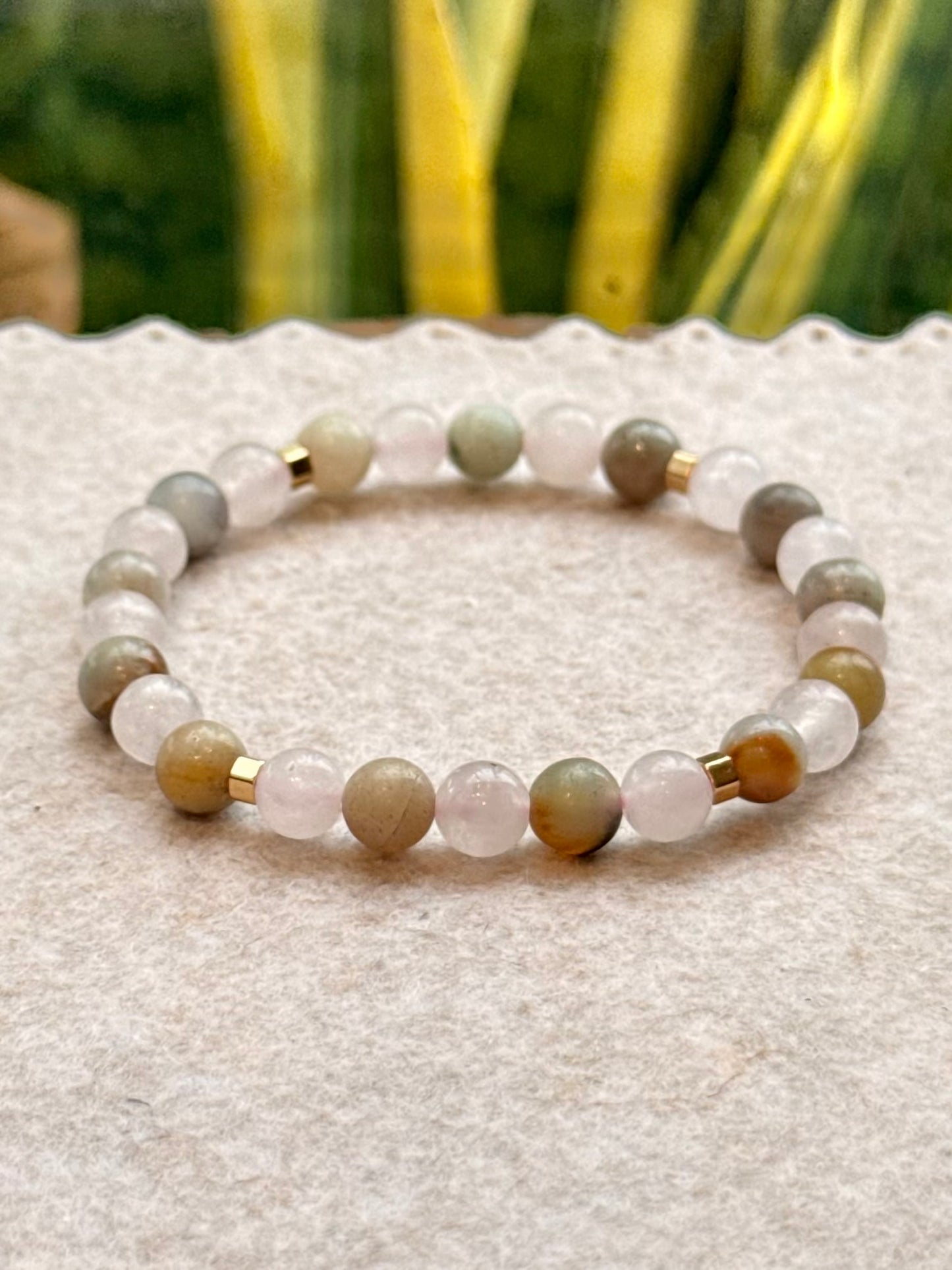 CR Prime | Quartzo Rosa e Amazonita – Autoestima, Bem-estar e Calmaria (Banho Ouro 18K)