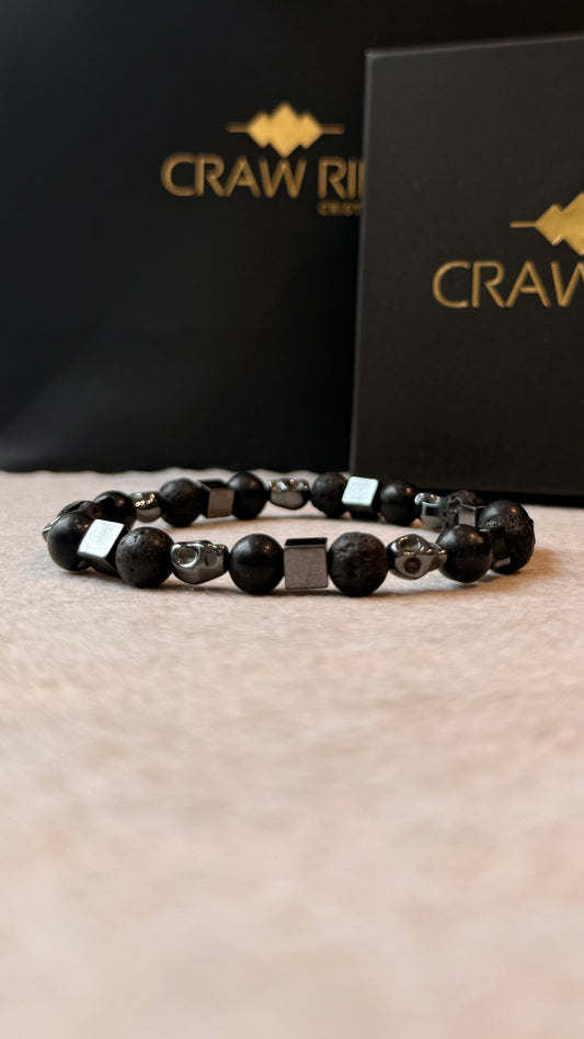 CR Cubic | Escudo de Proteção — Obsidiana Flocos de Neve, Hematita & Lava Vulcânica