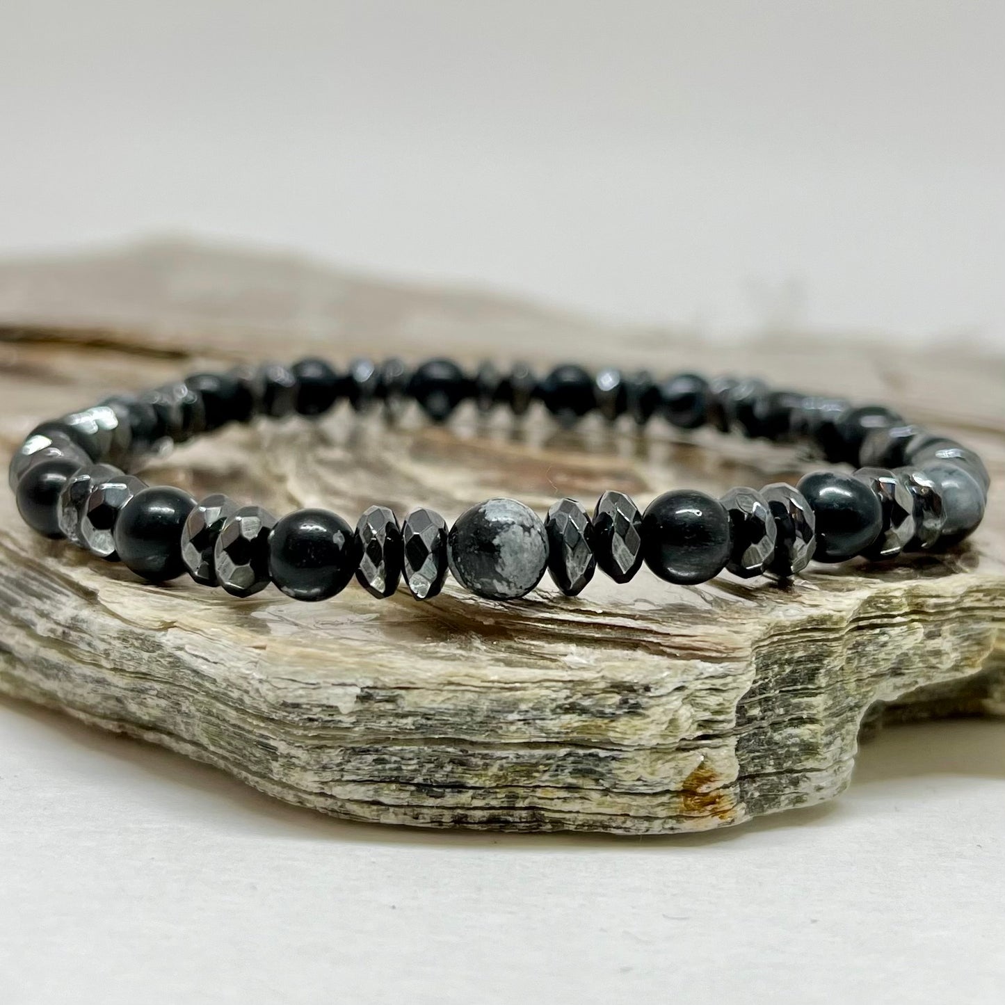 CR Essentials | Obsidiana Flocos de Neve e Hematita – Escudo Energético, Proteção e Coragem