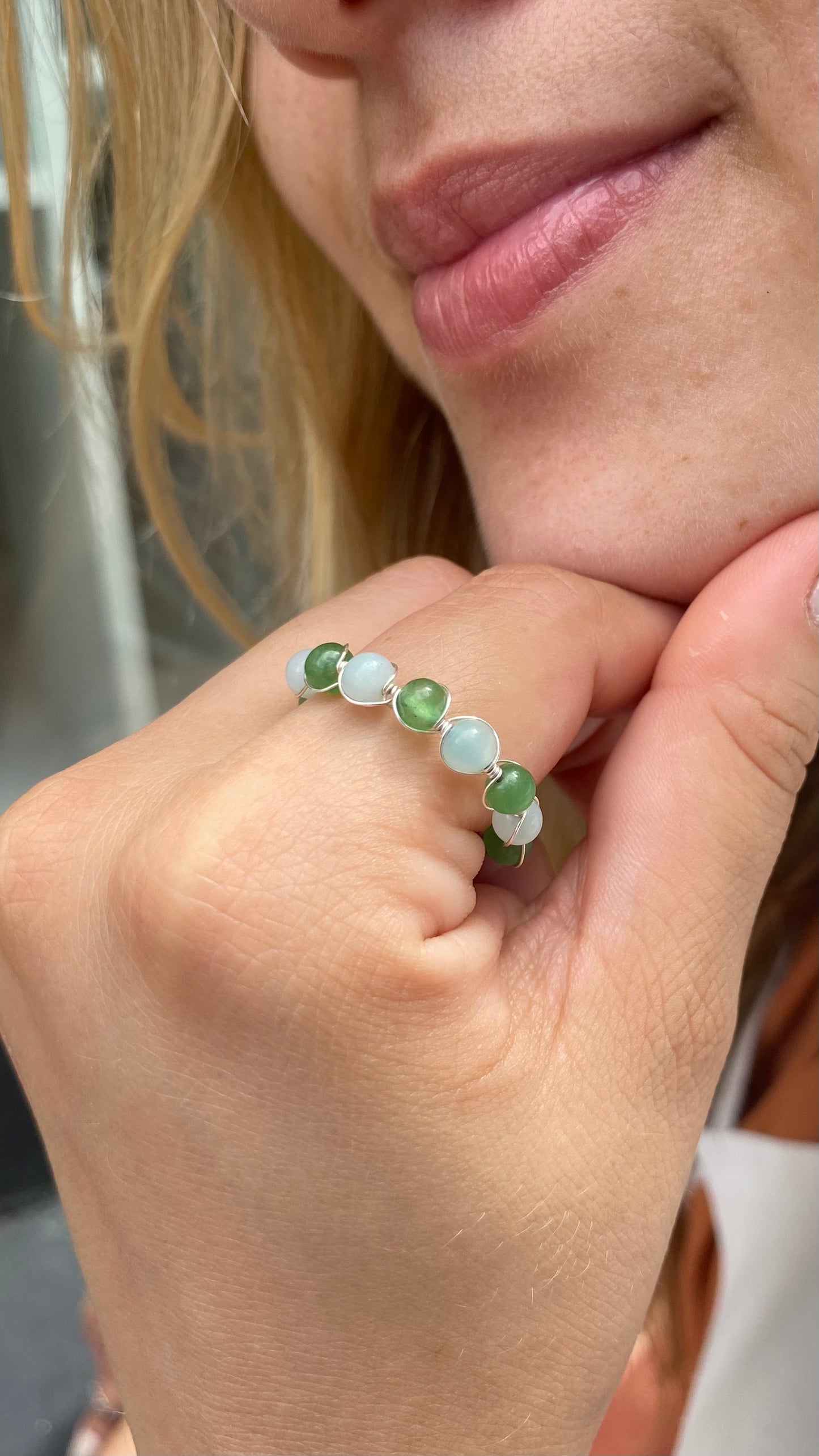 Anel de Quartzo Verde e Amazonita