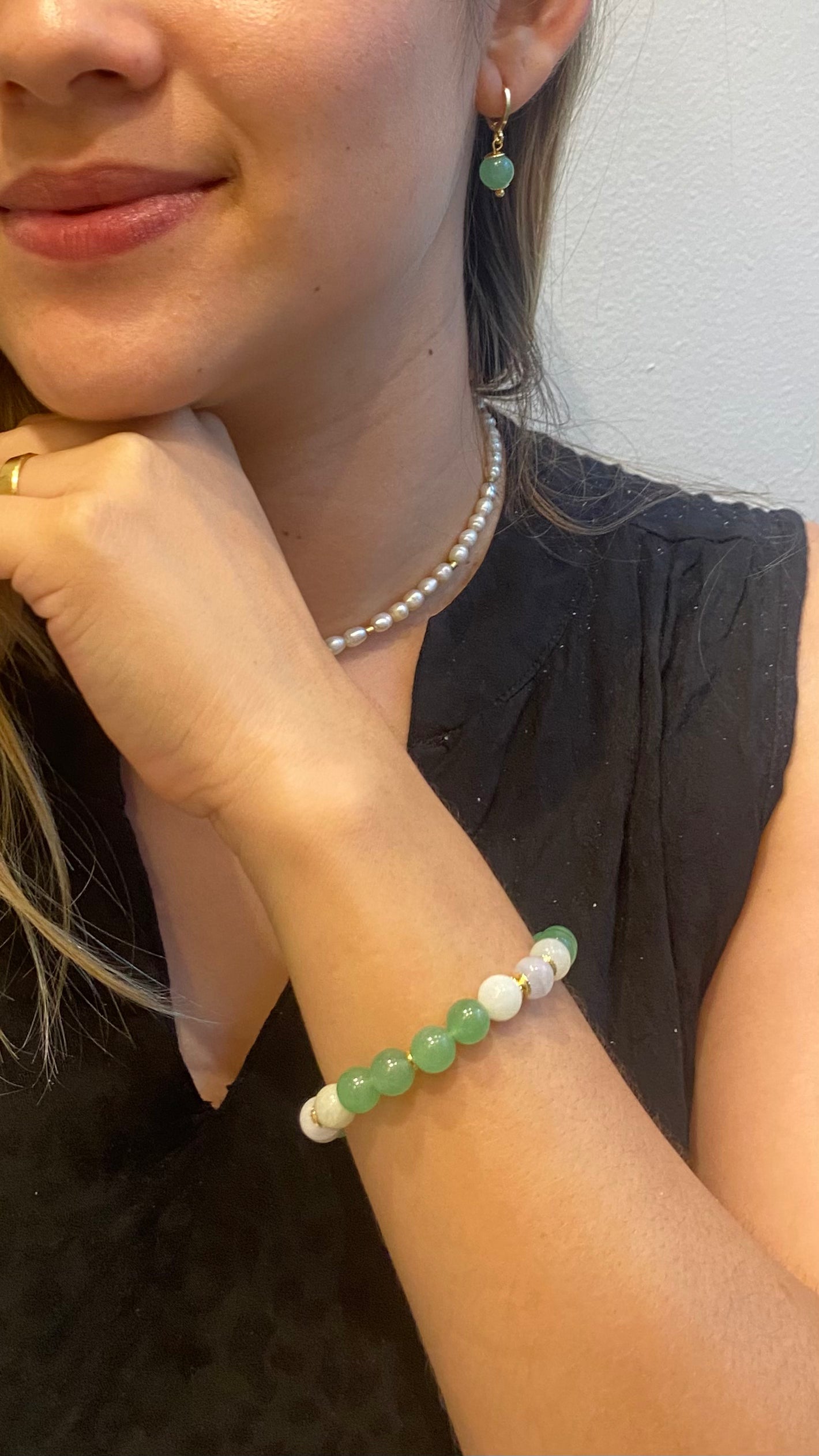 CR Moments | Quartzo Verde, Amazonita e Água Marinha – Saúde, Bem-estar e Equilíbrio Emocional (Banho Ouro 18K)