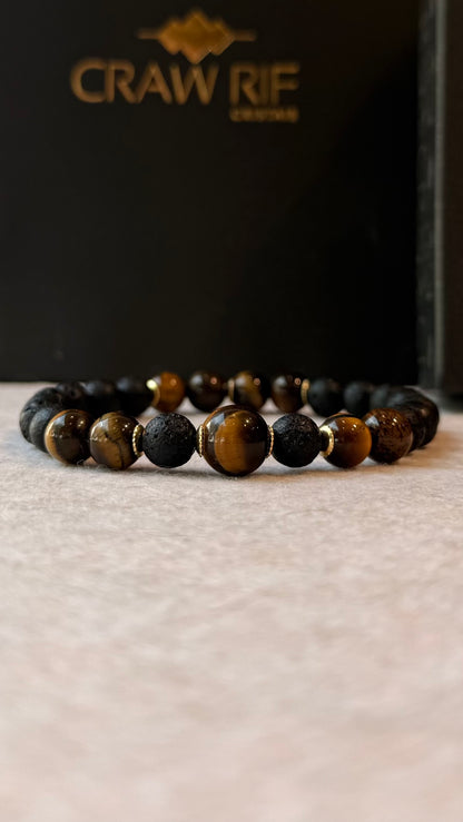 CR Deluxe | Lava Vulcânica e Olho de Tigre – Proteção, Positividade e Vigor (Banho Ouro 18K)