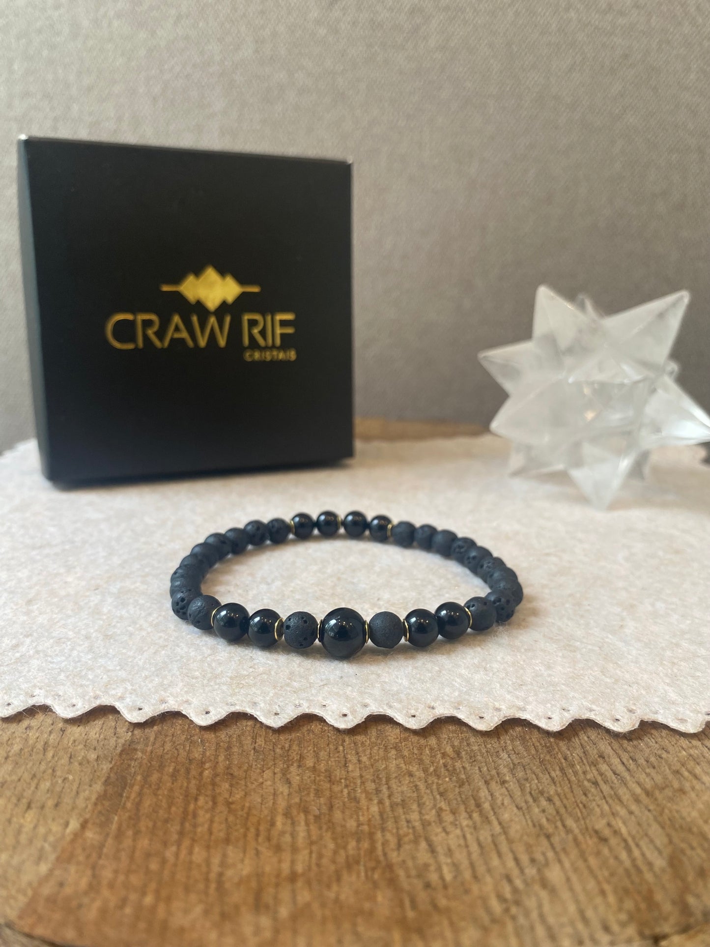 Lava Vulcânica e Turmalina Negra – Proteção, AntiStress e Vigor (Banho Ouro 18K) #DeluxeCR