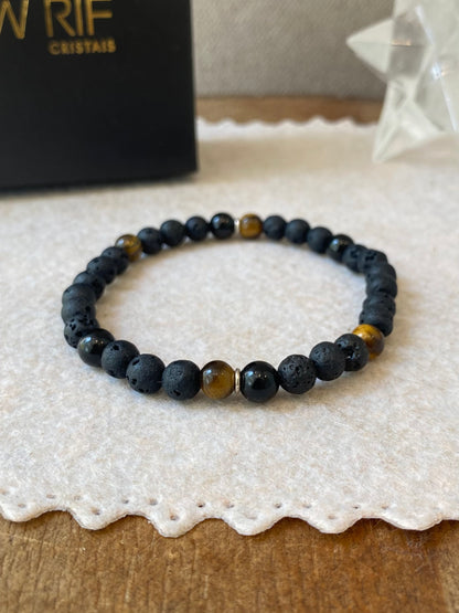 Lava Vulcânica, Olho de Tigre e Turmalina Negra – Proteção, Positividade e AntiStress (Prata 950) #AegisCR