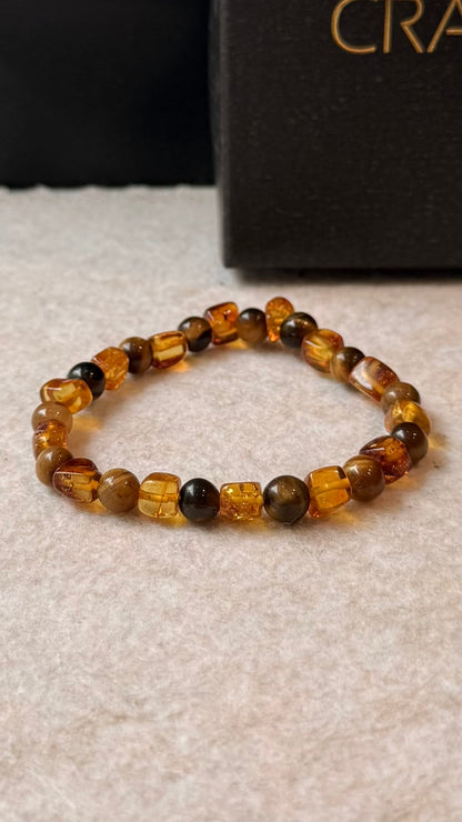 Pulseira de Âmbar com Olho de Tigre