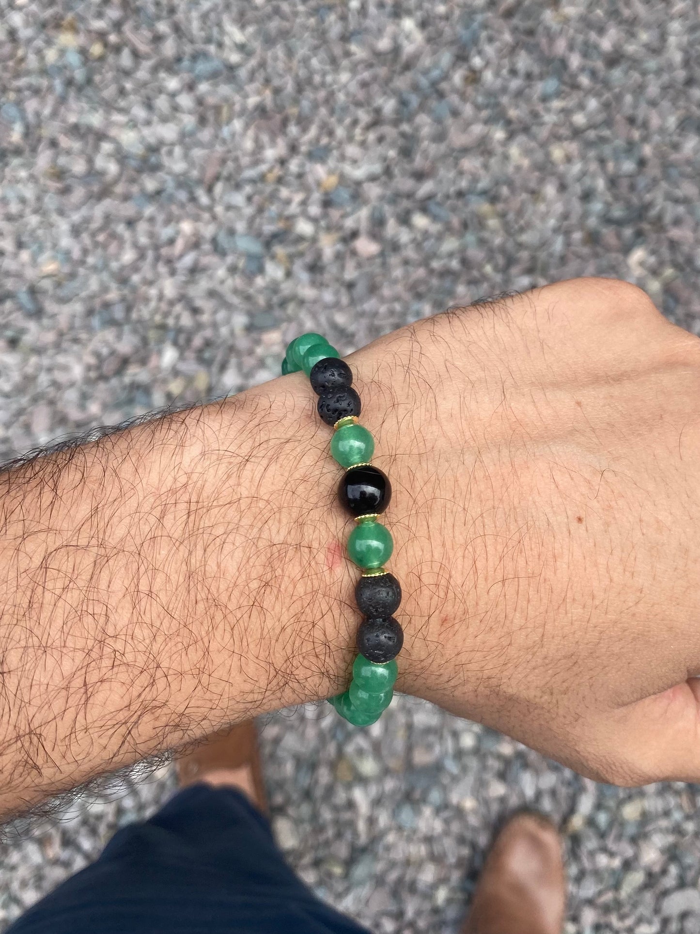 CR Deluxe | Quartzo Verde e Lava Vulcânica – Saúde, Força e Proteção (Banho Ouro 18K)