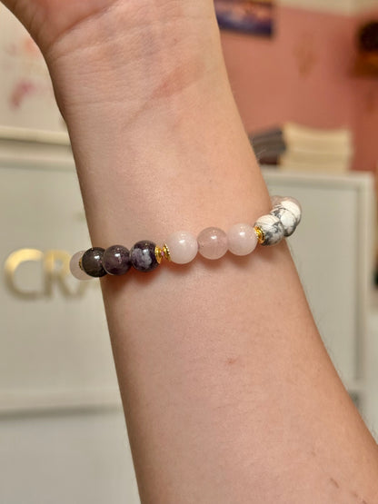 CR Prime Deluxe | Quartzo Rosa, Howlita e Ametista – Amor, Paz e Harmonia (Banho Ouro 18K)