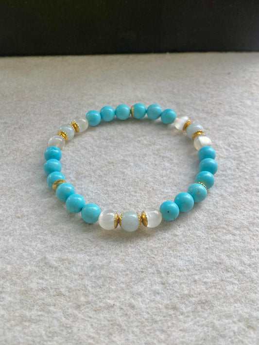 Conjuntos Moments | Boa Sorte e Limpeza Energética — Turquesa Azul, Selenita Branca & Água Marinha