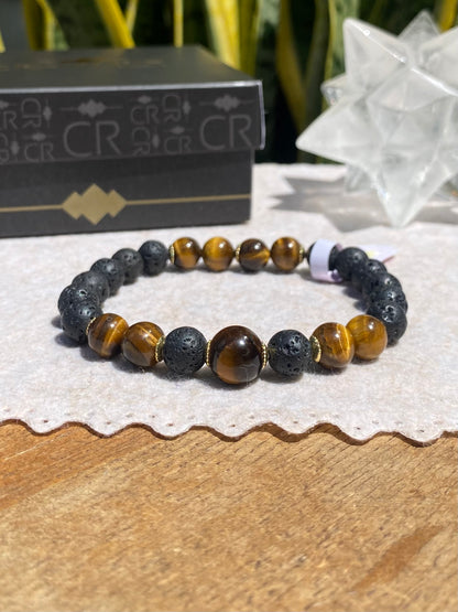 CR Deluxe | Lava Vulcânica e Olho de Tigre – Proteção, Positividade e Vigor (Banho Ouro 18K)