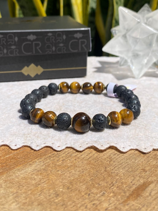 CR Deluxe | Lava Vulcânica e Olho de Tigre – Proteção, Positividade e Vigor (Banho Ouro 18K)