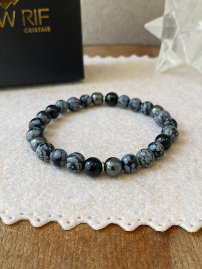 Obsidiana Flocos de Neve • Turmalina Negra • Hematita | Escudo Energético