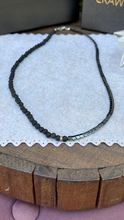 Lava Vulcânica e Hematita Flecha #ColarCR