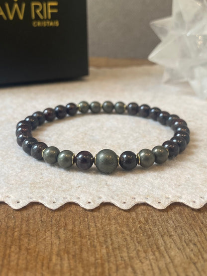 CR Deluxe | Pedra Granada e Pirita – Derteminação, Crescimento e Prosperidade (Banho Ouro 18K)