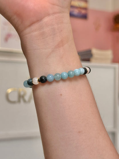 CR Tríade | Água Marinha, Apatita Azul e Quartzo Turmalinado – Equilíbrio Emocional, Intuição e Clareza (Banho Ouro 18K)