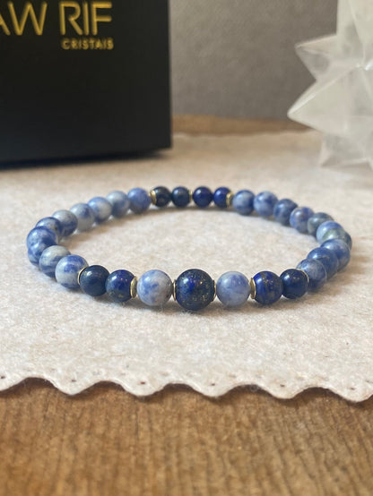 CR Deluxe | Sodalita e Lápis-Lazúli – Intuição, Espiritualidade e Harmonia (Banho Ouro 18K)