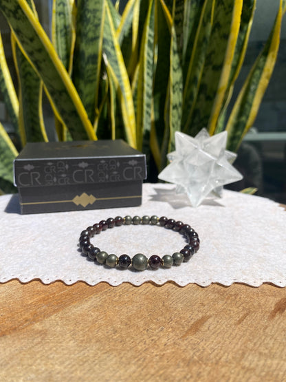 CR Deluxe | Pedra Granada e Pirita – Derteminação, Crescimento e Prosperidade (Banho Ouro 18K)