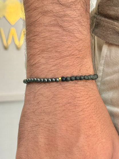 CR Line | Lava Vulcânica e Hematita – Proteção, Vigor e Força Pessoal (Banho Ouro 18K)