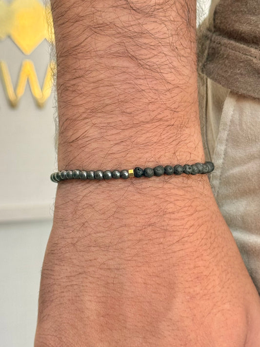 CR Line | Lava Vulcânica e Hematita – Proteção, Vigor e Força Pessoal (Banho Ouro 18K)