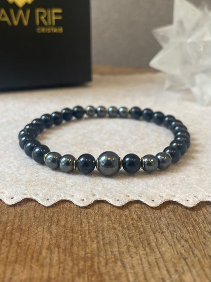 CR Deluxe | Turmalina Negra e Hematita – Proteção, Coragem e Força Pessoal (Banho Ouro 18K)