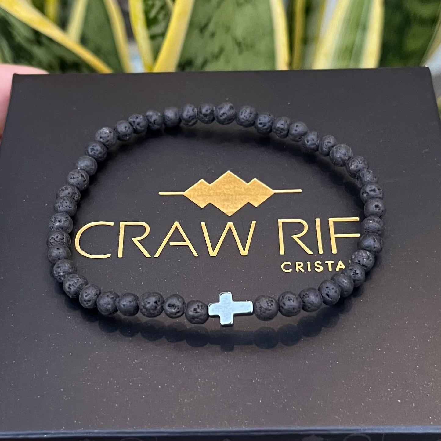 Lava Vulcânica com Cruz de Hematita – Proteção, Força e Vigor #FaithCR