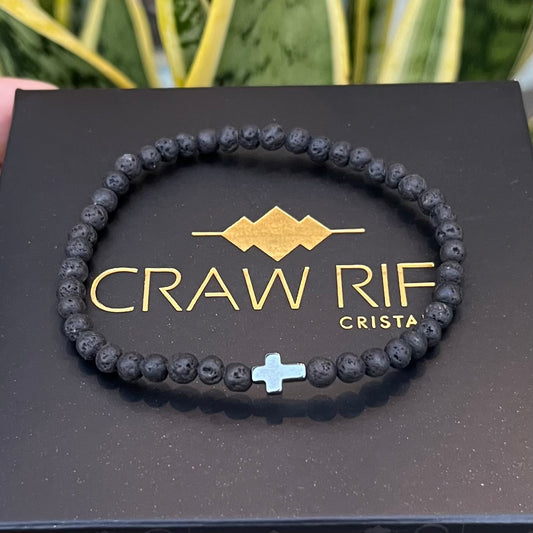 Lava Vulcânica com Cruz de Hematita – Proteção, Força e Vigor #FaithCR