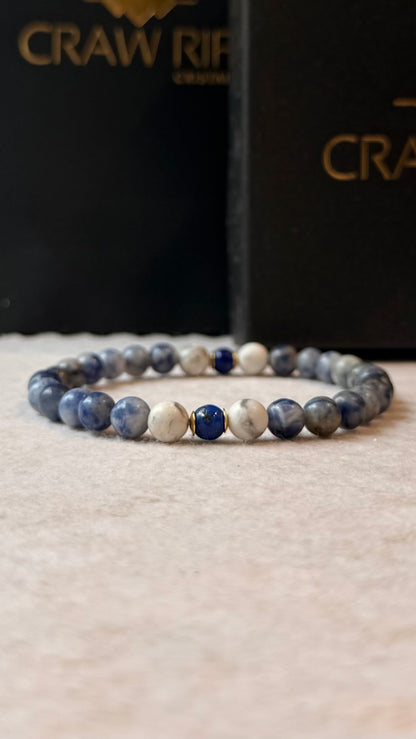 Sodalita, Howlita e Lápis-Lazúli – Intuição, Paz e Sabedoria (Banho Ouro 18K) #AegisCR