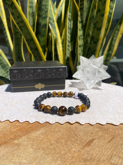 CR Deluxe | Lava Vulcânica e Olho de Tigre – Proteção, Positividade e Vigor (Banho Ouro 18K)