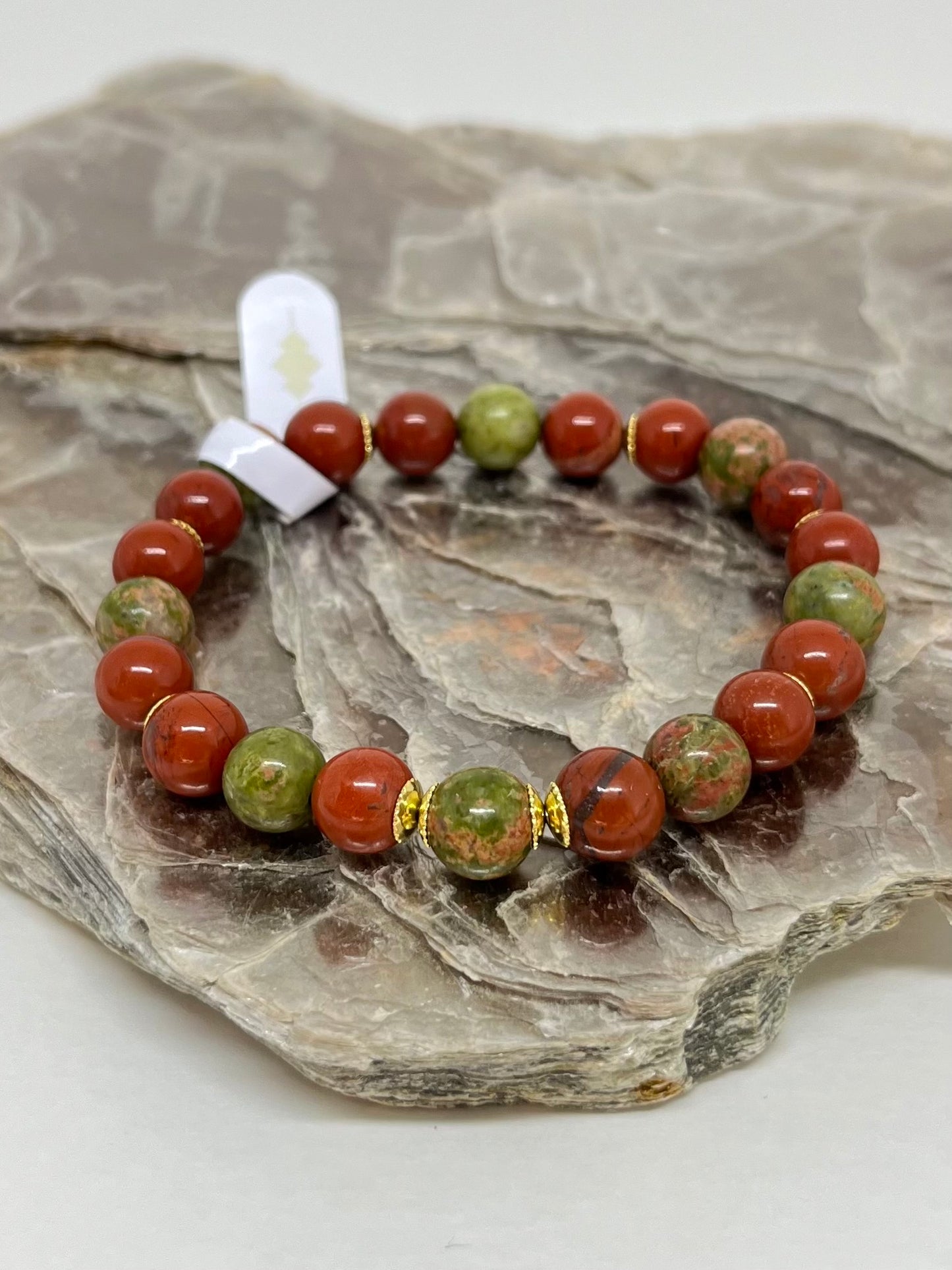 CR Golden | Jaspe Vermelho e Unakita – Vitalidade, Visão e Autoconhecimento (Banho Ouro 18K)