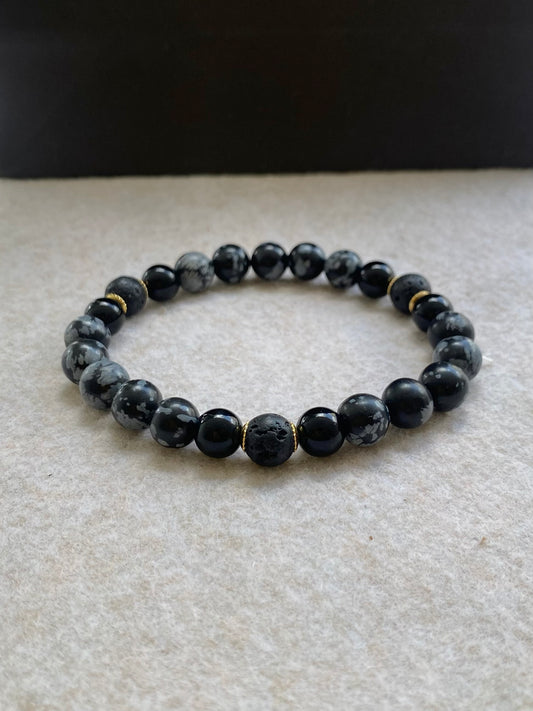 Obsidiana Flocos de Neve • Turmalina Negra • Vulcânica | Escudo de Proteção