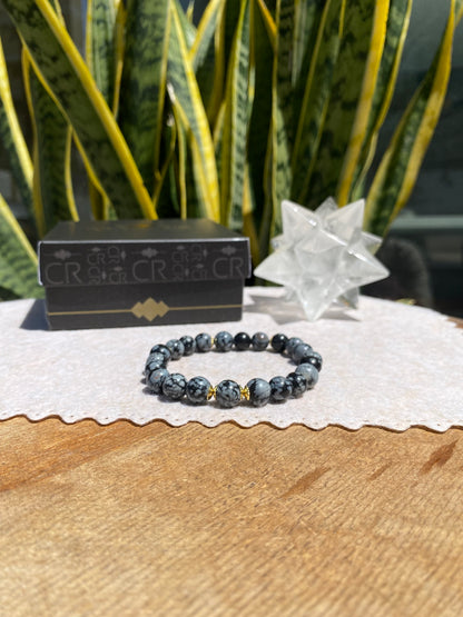 CR Golden | Obsidiana Flocos de Neve – Escudo Energético e Proteção (Banho Ouro 18K)