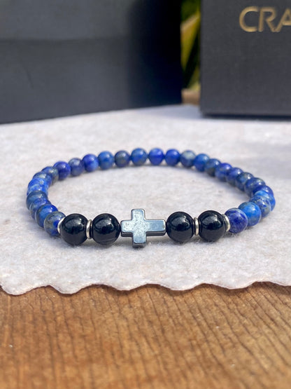 Lápis-Lazúli e Turmalina Negra – Espiritualidade, Sabedoria e Proteção (Prata 950) #FaithCR