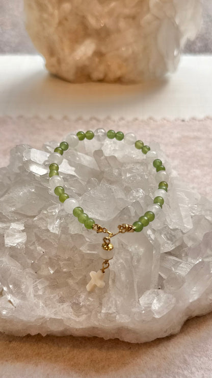 CR Terço de Mão | Quartzo Verde & Quartzo Turmalinado — Saúde e Clareza