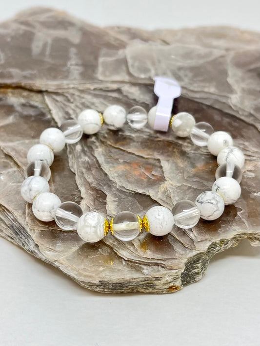 Howlita e Quartzo Cristal – Paz, Calmaria e Clareza (Banho Ouro 18K) #GoldenCR