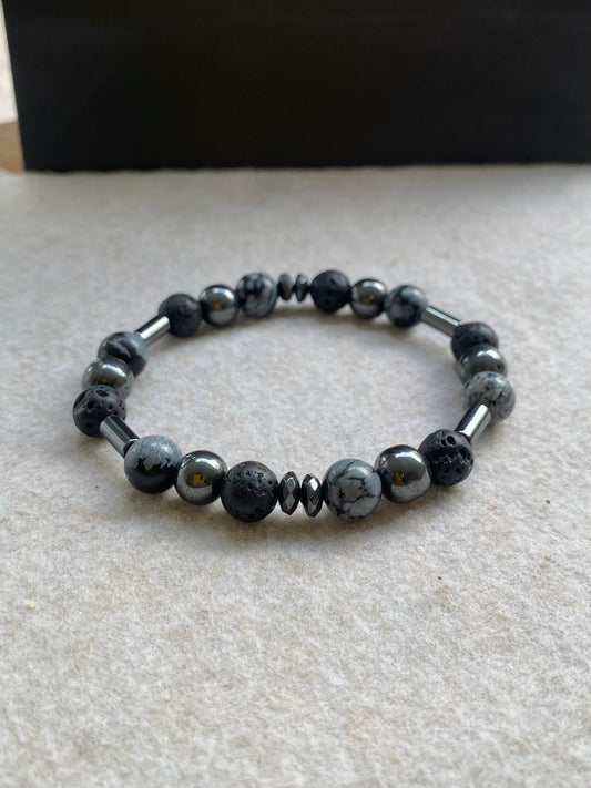 Obsidiana Flocos de Neve • Hematita • Vulcânica | Escudo de Proteção