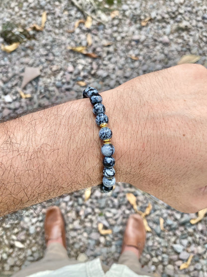 CR Golden | Obsidiana Flocos de Neve – Escudo Energético e Proteção (Banho Ouro 18K)