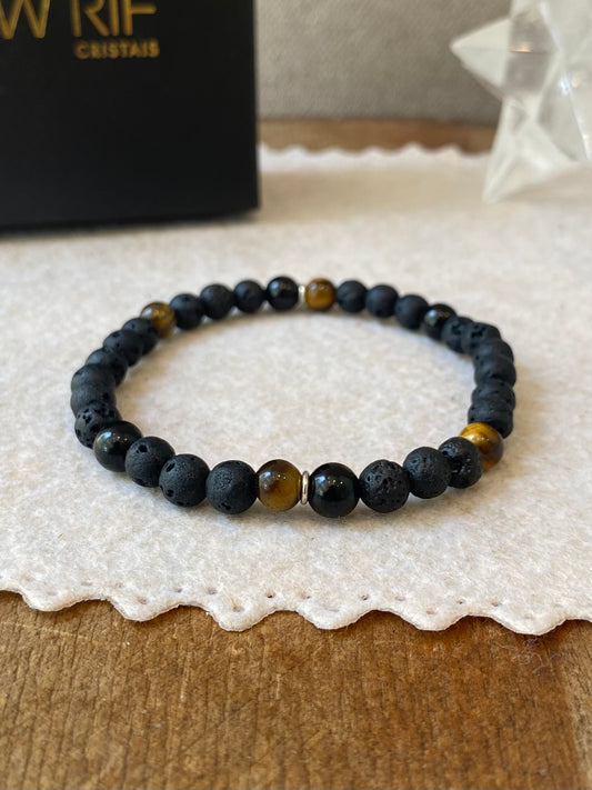 Lava Vulcânica, Olho de Tigre e Turmalina Negra – Proteção, Positividade e AntiStress (Prata 950) #AegisCR