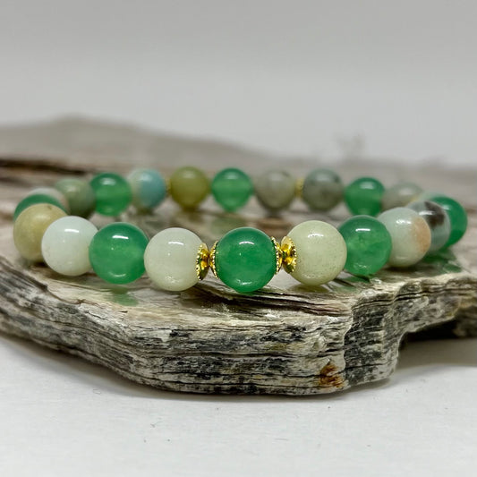 Quartzo Verde e Amazonita – Saúde, Calmaria e Bem-estar (Banho Ouro 18K) #GoldenCR