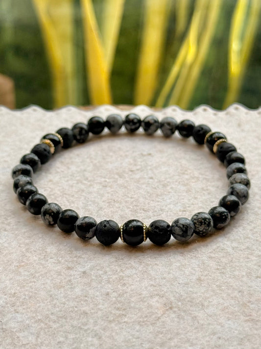 Obsidiana Flocos de Neve • Turmalina Negra • Vulcânica | Escudo Energético