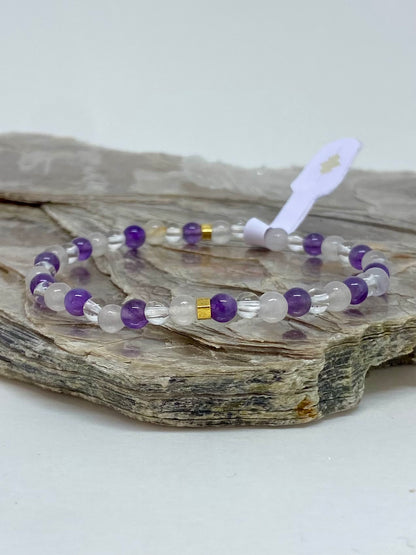 Ametista, Quartzo Cristal e Quartzo Rosa – Espiritualidade, Clareza e Amor (Banho Ouro 18K) #MinimalistaCR